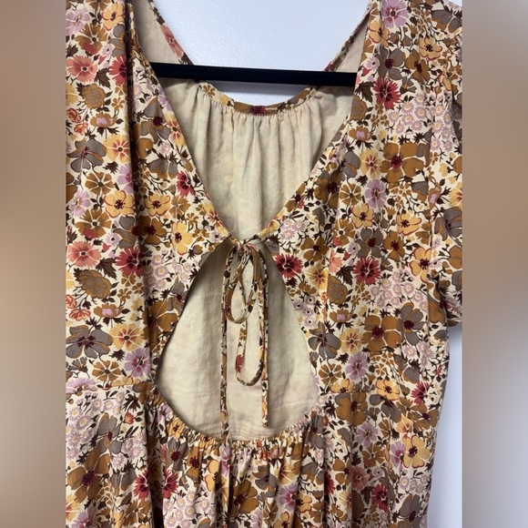 Madewell Libby Dress Size 10 Floral Short Sleeve Crew Neck Open Back Tie Midi O - Picture 7 of 11